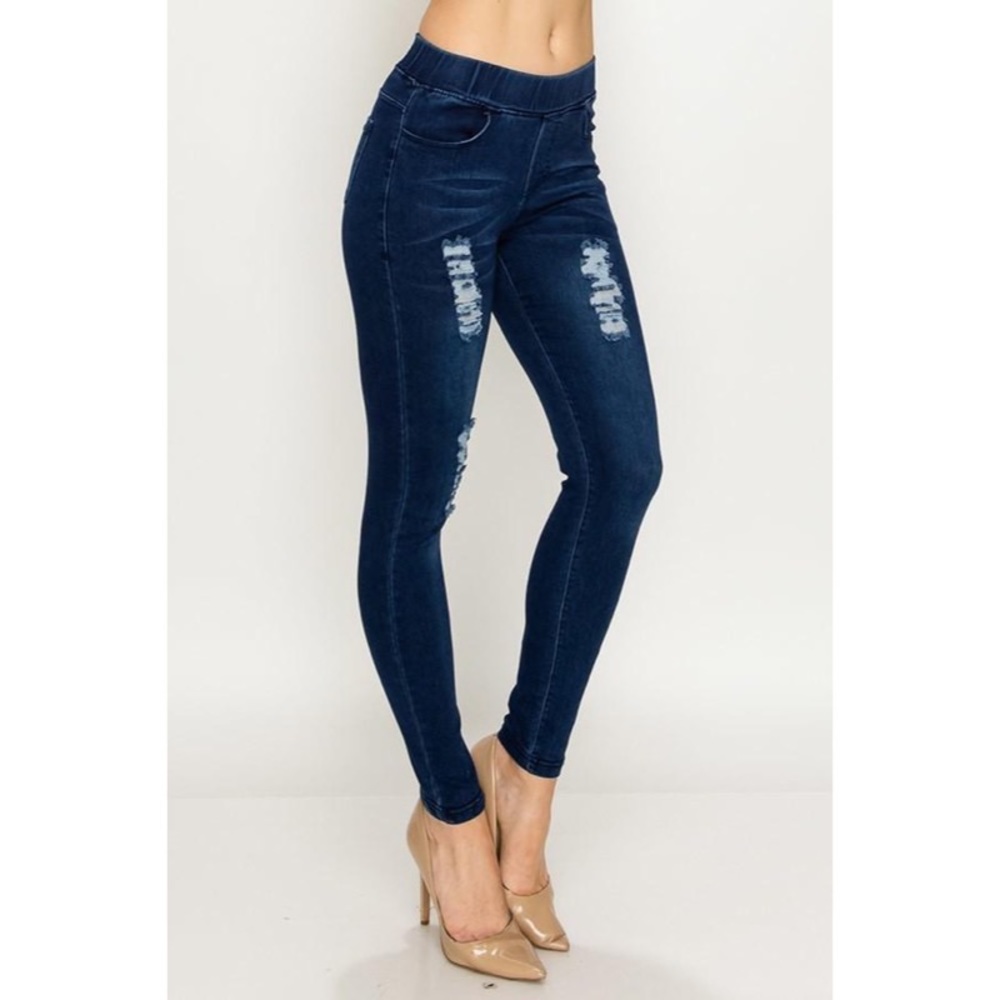 Denim Skinny Leg Distressed Jeggings - Picture 3 of 6